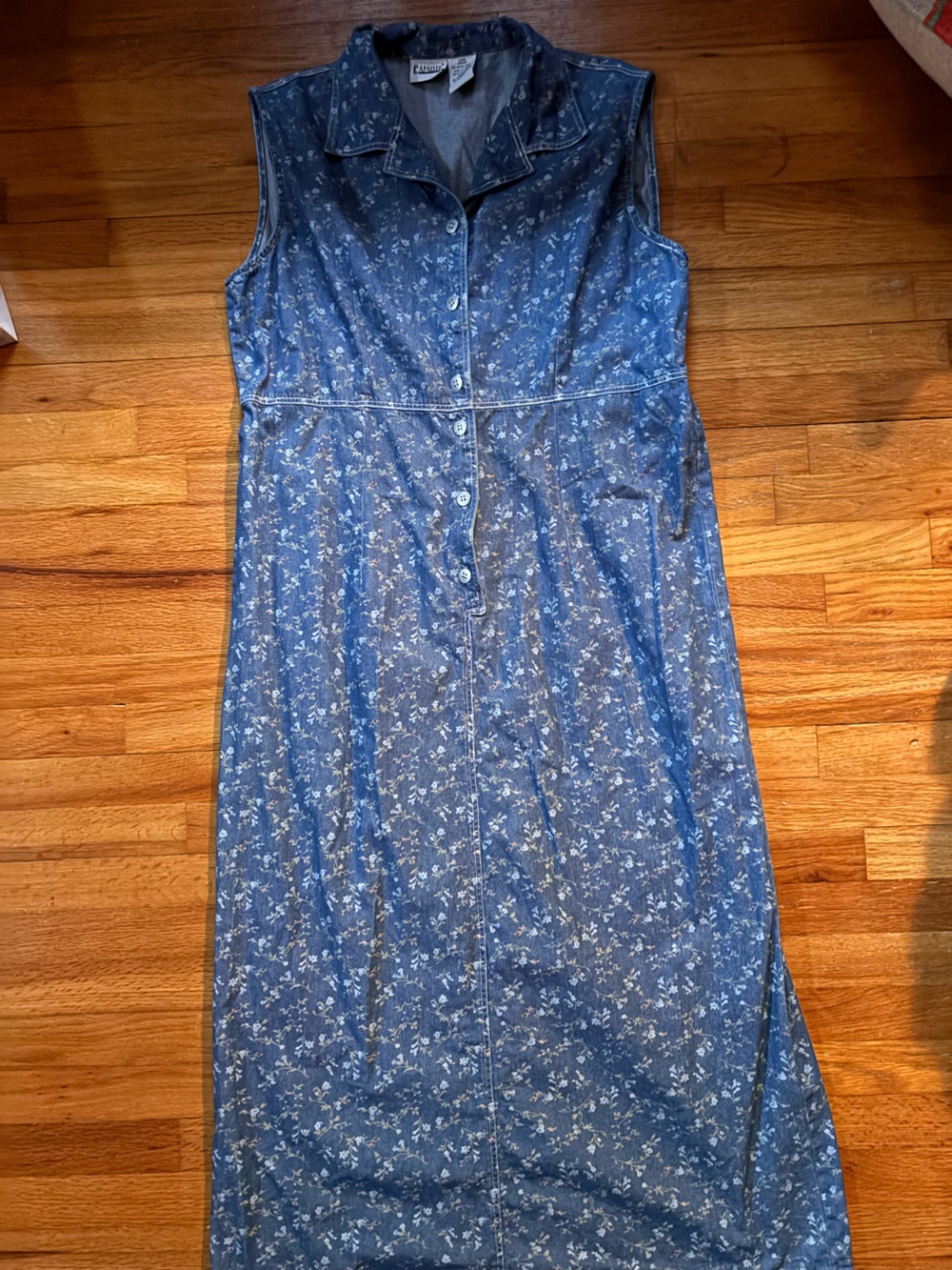 Vintage 90s Capacity Denim Floral Maxi Dress – Cottagecore Prairie Boho (L)